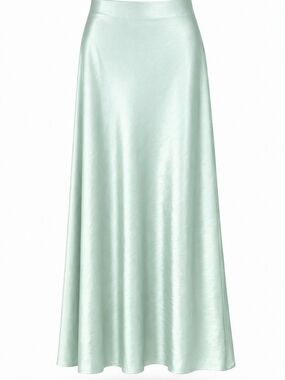 Aleeza Paris Satin A-Line Maxi Skirt in Light Green Mint XS